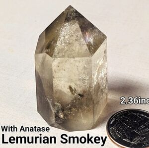 Natural Lemurian Smokey Citrine with Anatase Crystal Point, Wand